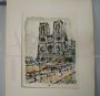 Watercolor painting by Robert Le Berger depicting Notre-Dame Cathedral