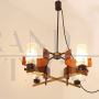 Stilnovo 60s style chandelier in curved wood and brass