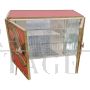 Two-door sideboard in red glass and bamboo with fish handles