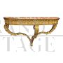 Antique style wall mounted console table in gilded wood and marble
