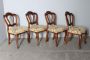 Set of 4 antique Louis Philippe chairs in walnut with carved backrest, Italy 1850s