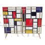 Mondrian style two-door sideboard in Murano glass
