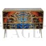 Dresser with six drawers in multicolored glass with abstract pattern 