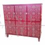 Design bar cabinet cupboard in red lacquered and inlaid wood
