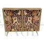 Illuminated glass sideboard with bark pattern
