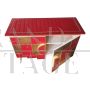Sideboard in burgundy red glass with mirrored inserts and 2 illuminated doors
