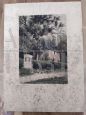 Antique color print with country house