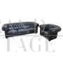 Black leather Chesterfield sofa and armchair, 1980s