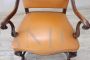 Antique armchair in walnut and yellow leather, late 19th century