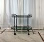 Vintage metal bar trolley with two glass tops, 1970s