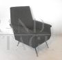 60s Italian mid-century armchair in dark gray fabric, restored                       
                            