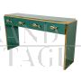 Green glass console table with 4 drawers and gold fish handles