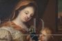 Antique oil painting on canvas depicting the Madonna and Child