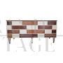 White lacquered six-drawer dresser with walnut wood tiles    