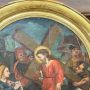 Antique oval painting with Jesus and the Cyrenean, oil on canvas from the 18th century