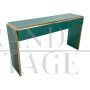 Green glass console table with 4 drawers and gold fish handles