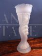 Art nouveau vase in satin glass with hand holding cornucopia, France 1930s