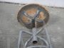 Vintage industrial 4-legged wooden and iron stool, 1960s