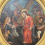 Antique oval painting with Jesus and the Cyrenean, oil on canvas from the 18th century