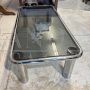 Sesann coffee table by Gianfranco Frattini in chromed metal and smoked glass