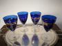 Set of glasses and carafe in blue Murano glass with gold decorations, mid-19th century