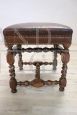 Antique walnut and leather stool from the 18th century