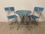 Vintage garden "His and Hers" set with 2 chairs and table in iron and blue wood, 1950s
