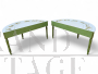 Pair of green half-moon console tables with painted tops, 1940s