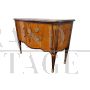 Small antique Louis XVI style chest of drawers in walnut briar with inlays