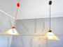 Pair of modern pendant lights in opaline glass, Italy 1970s