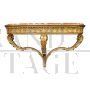 Antique style wall mounted console table in gilded wood and marble