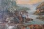 Painting with bucolic scene, oil on panel from the late 18th century in an antique frame