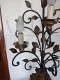 Antique style wooden table lamp with floral pattern in iron and sheet metal
