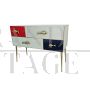 White, blue and red glass console dresser with fish handles