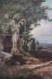 Antique painting of hilly landscape, oil on canvas from the late 19th century