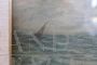 P. Sacchetto - stormy sea painting with boats, Italy 1940s