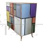 Vintage style sideboard with two colored glass doors