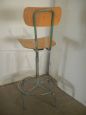 High stool in wood and metal with backrest and footrest, 1950s
