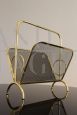 Magazine rack in brass and black lacquered metal, Italy 1970s