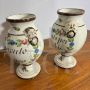 Pair of antique painted apothecary jars from the late 18th century