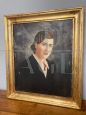 Portrait of a girl, art deco oil painting on canvas dated 1939                          
                            