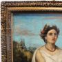 Antique painting with Greek subject, oil on canvas from the 1800s with gilded frame