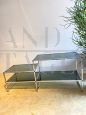 Double vintage console in chromed metal and smoked glass, Italy 1970s                          
                            