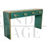 Green glass console table with 4 drawers and gold fish handles
