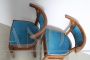 Pair of art deco cockpit armchairs in blue velvet