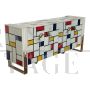 Mondrian style glass sideboard with fish-shaped handles
