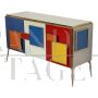 Three-door sideboard in colored glass with illuminated handles
