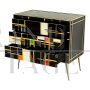 Designer dresser in black glass with colored elements