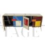 Vintage style sideboard in colored glass with illuminated handles