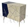 Sideboard in ivory and blue glass and parchment